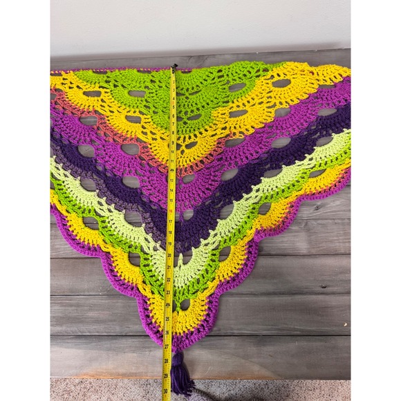 Crochet Shawl Wrap Green Yellow Purple Colorful Tassel‎ Boho Hippie One Size - Picture 6 of 6